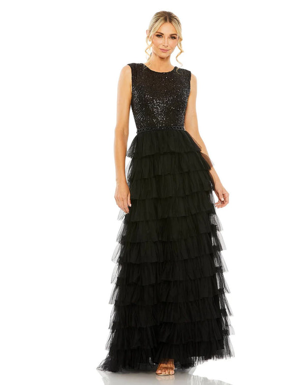 Long Sleeveless Ruffled Tiered Prom Dress Sleeveless & Ruffled Tiered Mac Duggal 27055