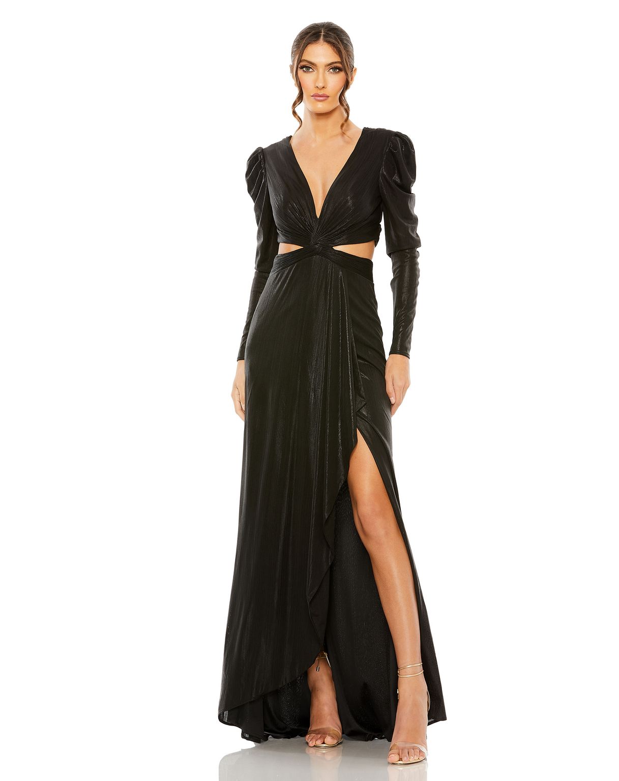 Mac Duggal 27060 Long Sleeve Metallic Formal Evening Dress