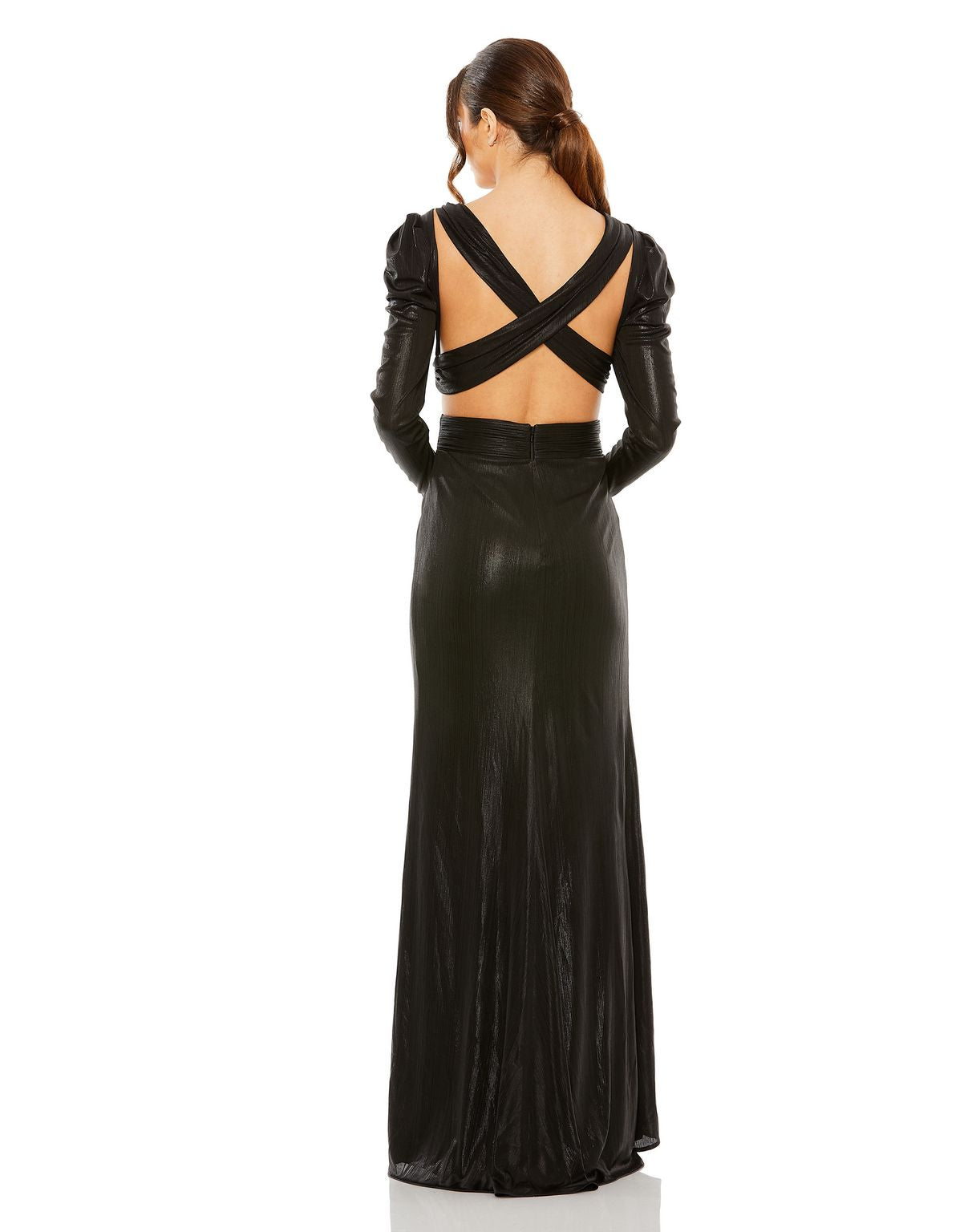 Mac Duggal 27060 Long Sleeve Metallic Formal Evening Dress