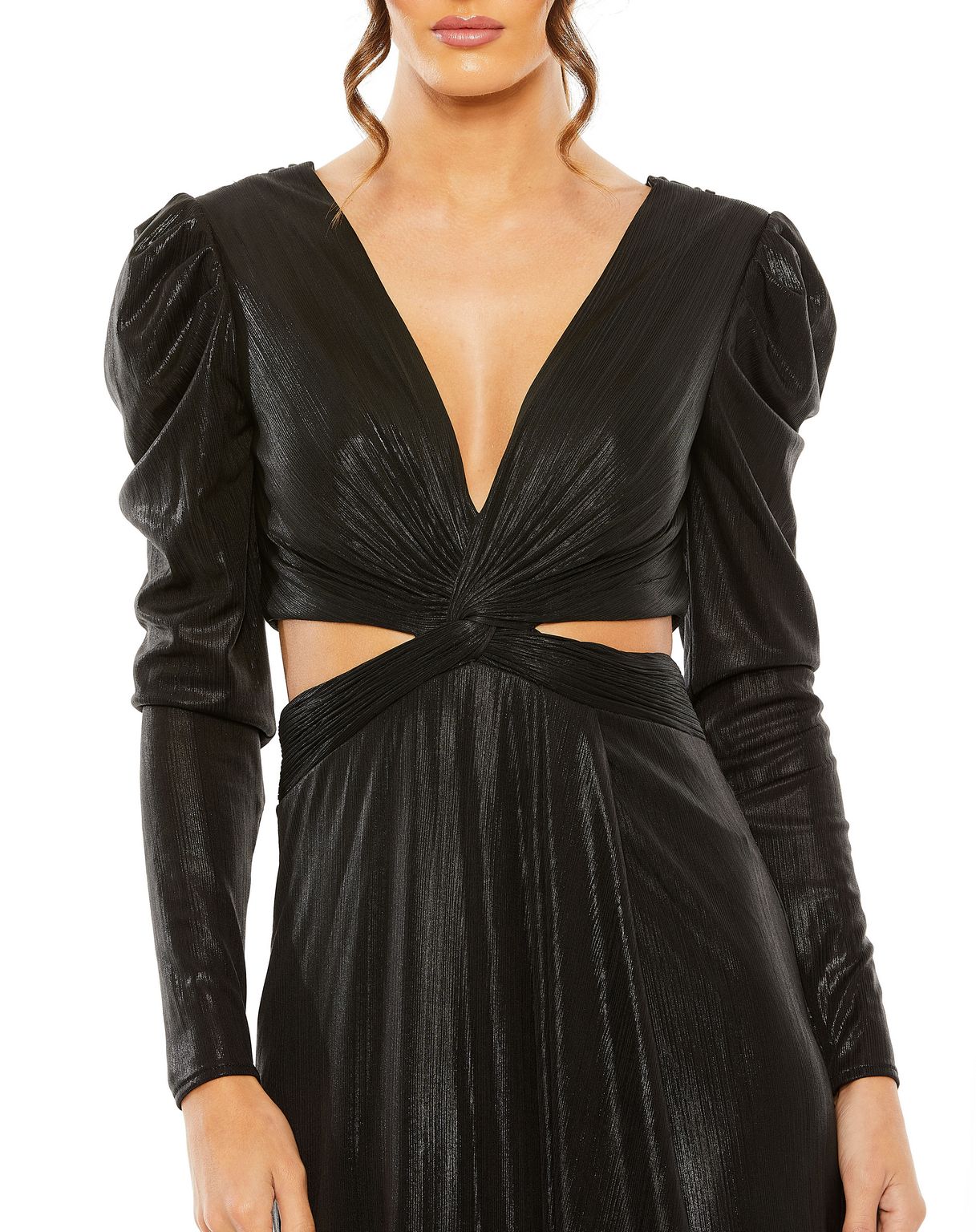 Mac Duggal 27060 Long Sleeve Metallic Formal Evening Dress