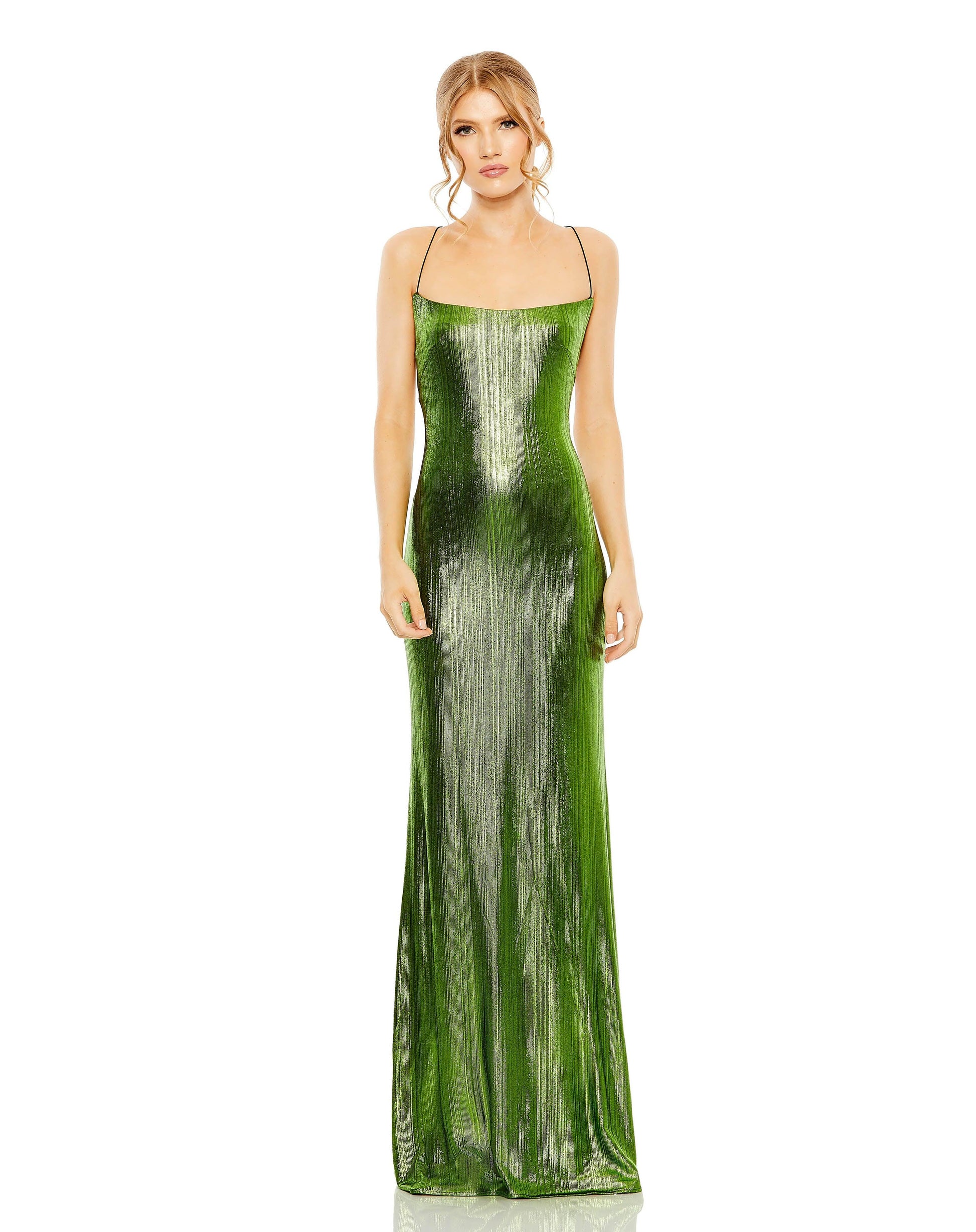 Mac Duggal 27061 Prom Long Spaghetti Strap Metallic Dress