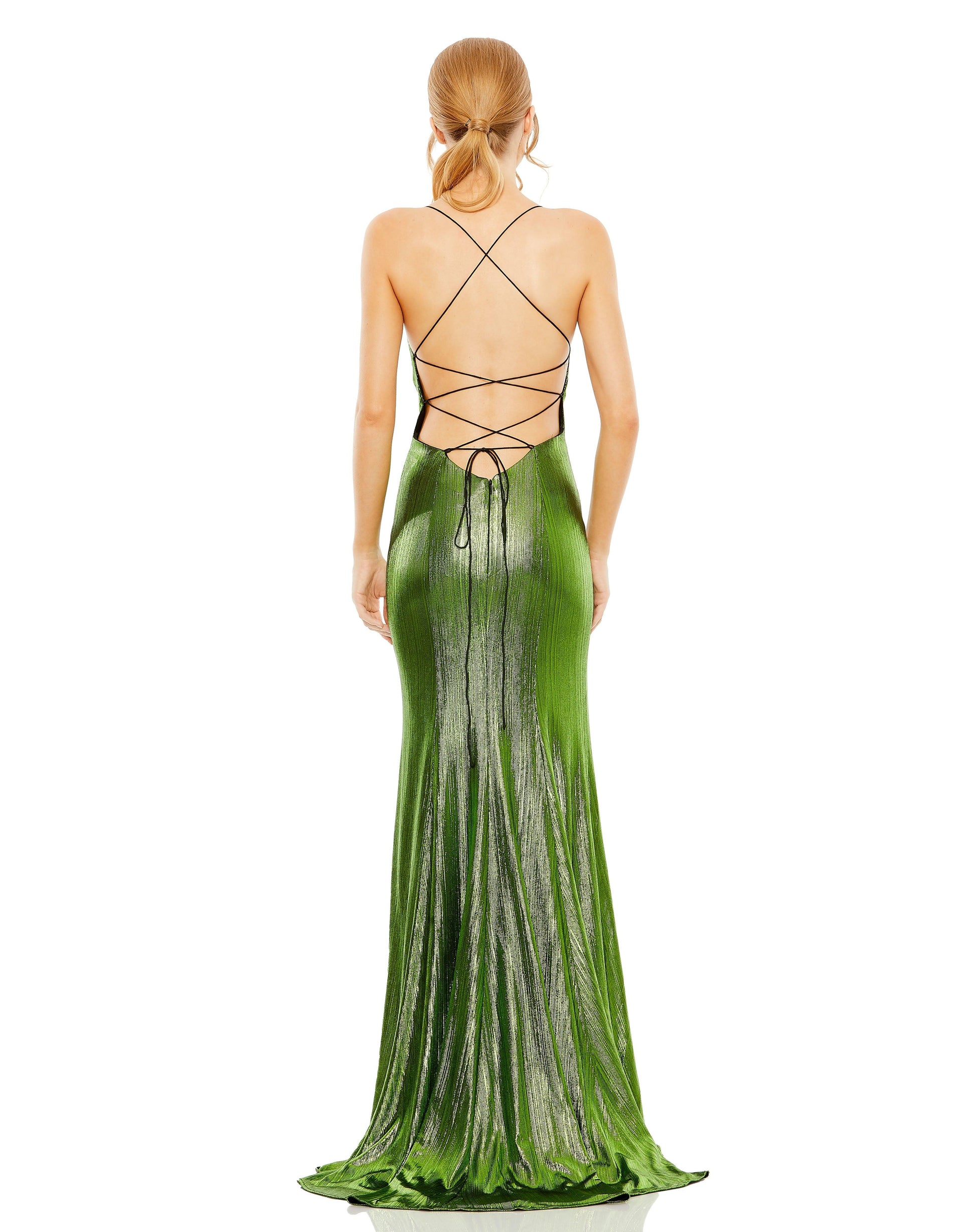 Mac Duggal 27061 Prom Long Spaghetti Strap Metallic Dress