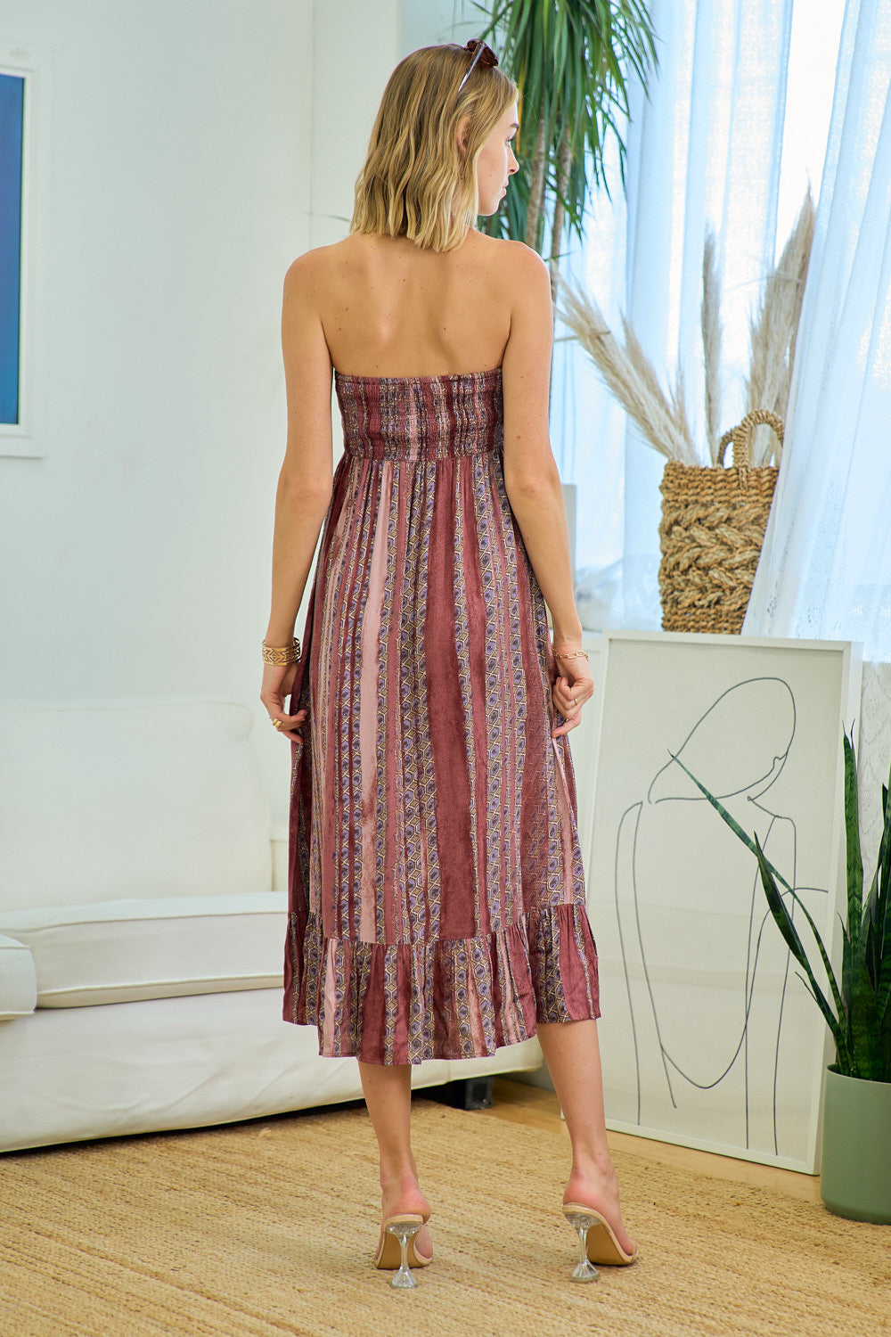 Cocktail Dresses Strapless Printed Midi Length Dress Rose