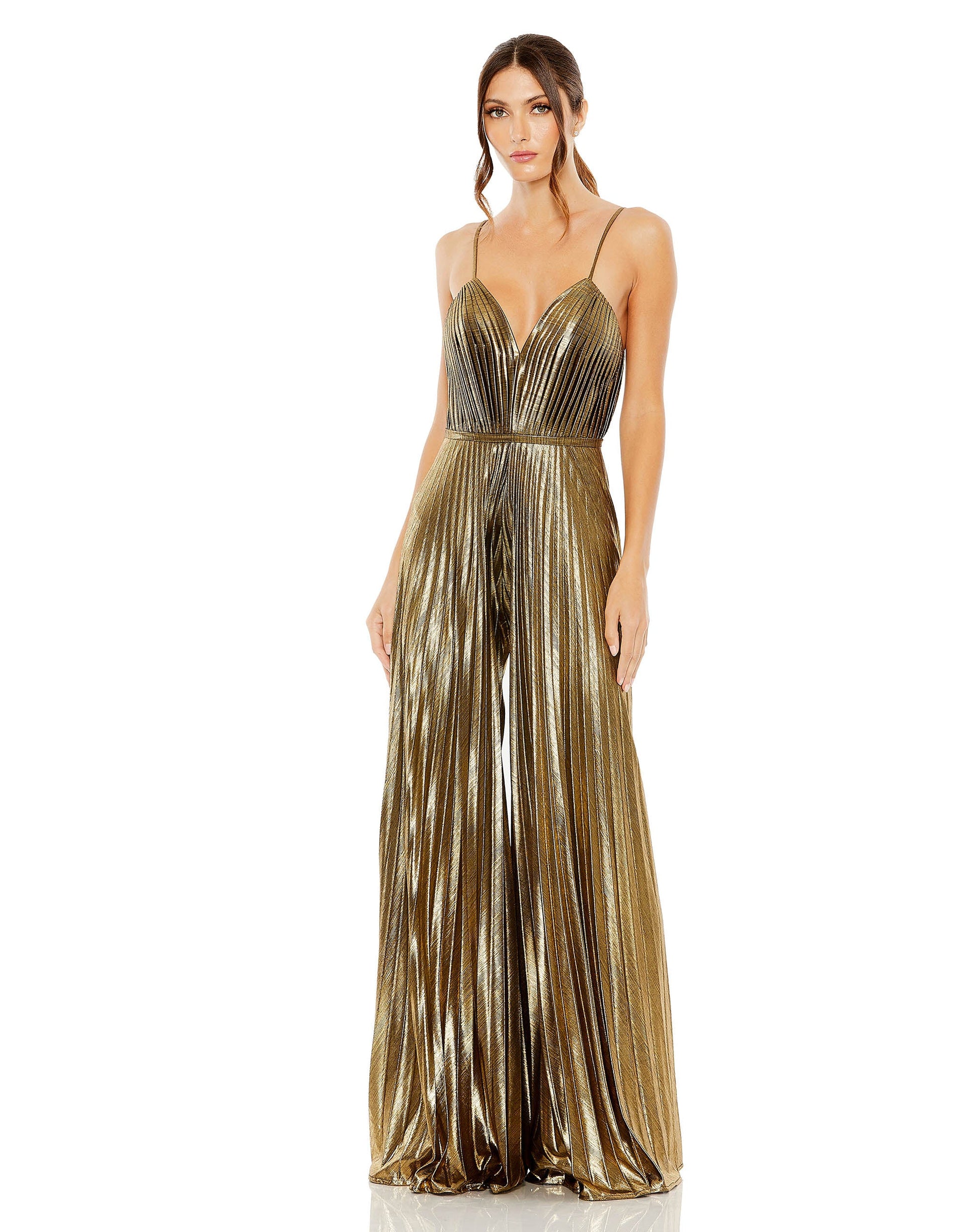 Mac Duggal 27143 Metallic Pleated Long Jumpsuit
