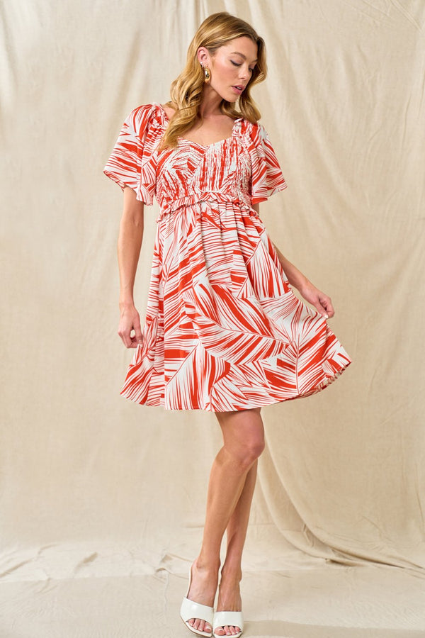 Short Smocked Bodice Floral Dress