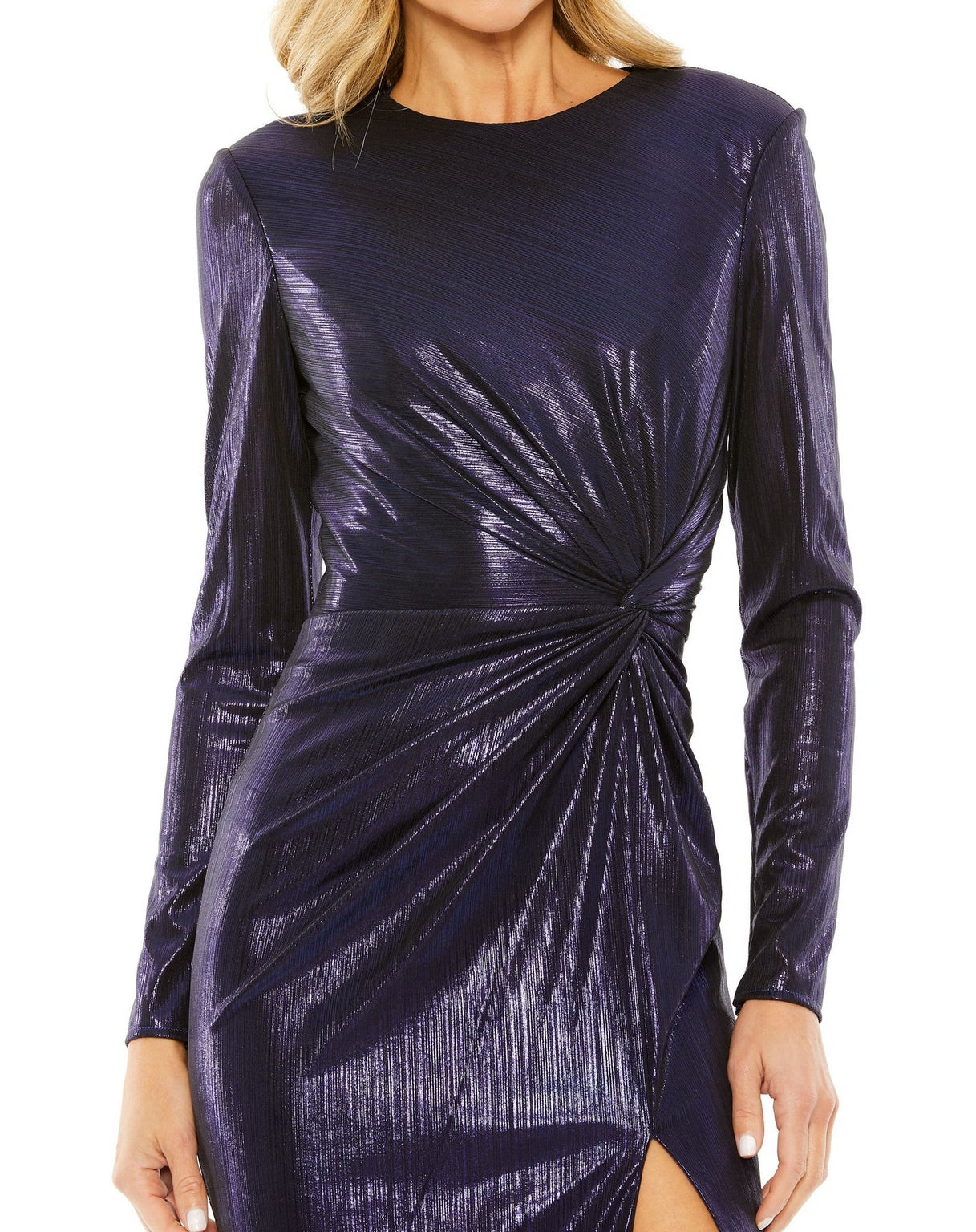 Cocktail Dresses Long Sleeve Metallic Short Dress Purple