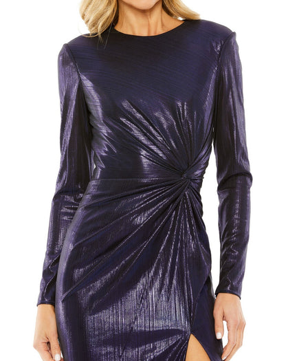 Cocktail Dresses Long Sleeve Metallic Short Dress Purple