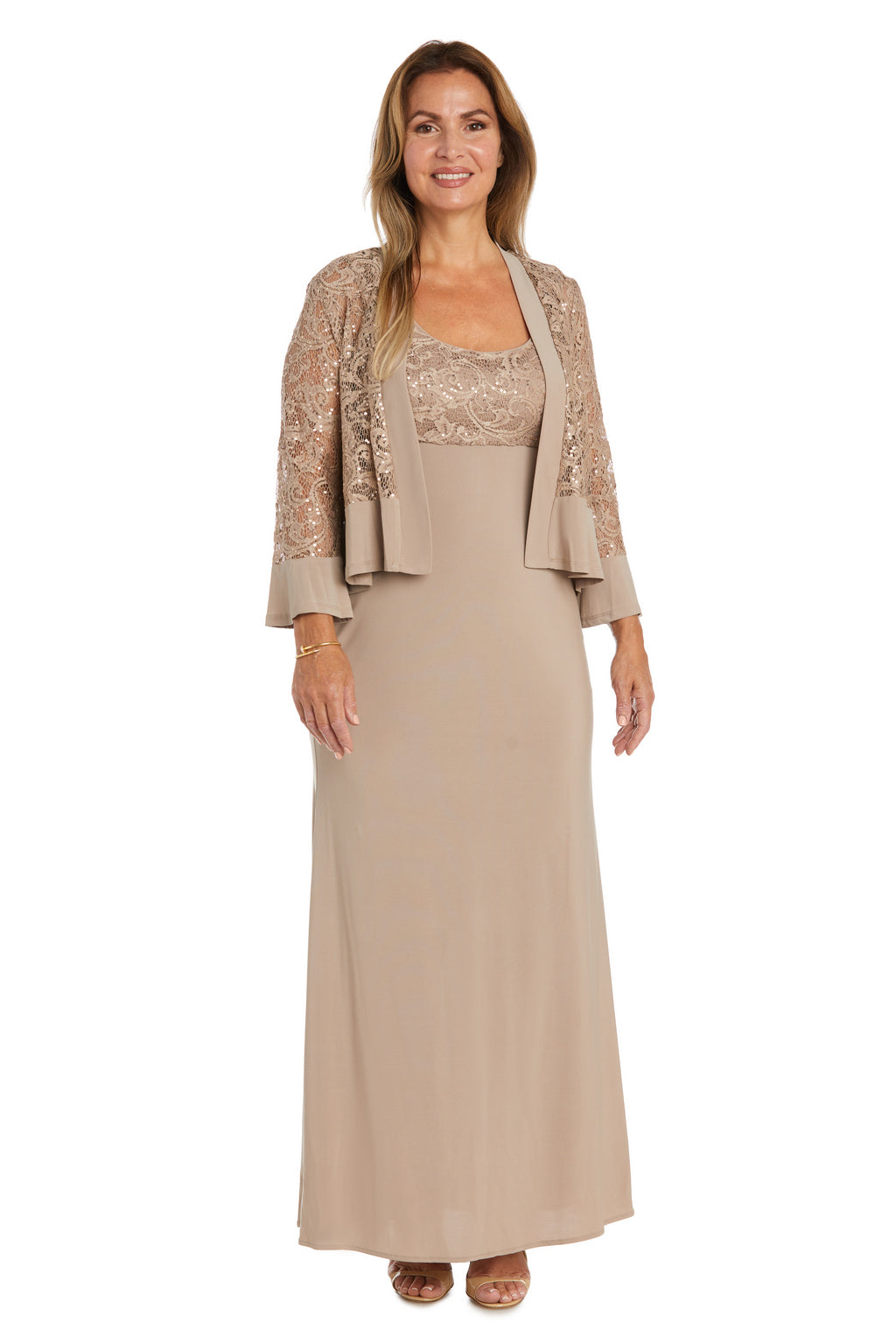 R&M Richards 2717 Long Ruffle Sequin Jacket Mother of the Bride Dress