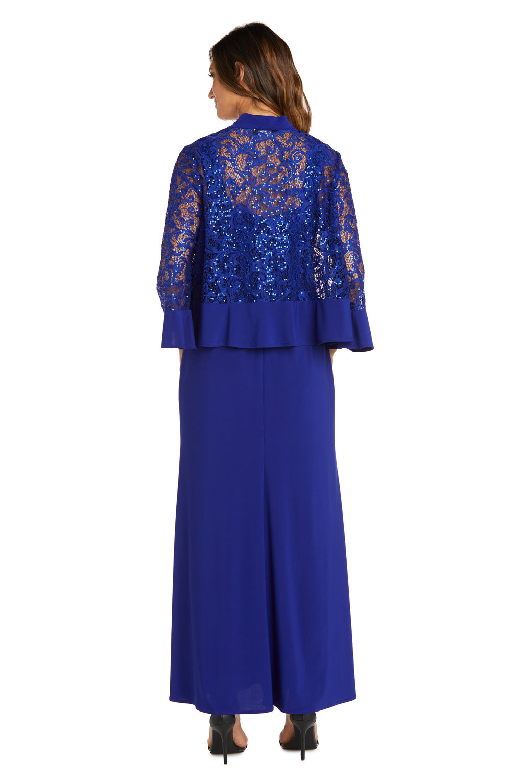 R&M Richards 2717 Long Ruffle Sequin Jacket Mother of the Bride Dress