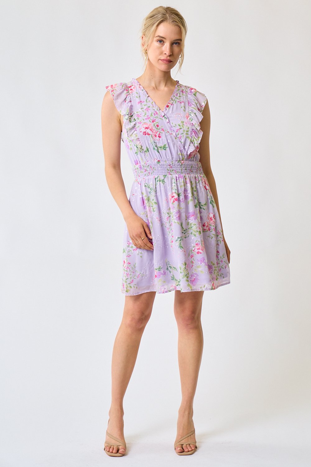Cocktail Dresses Short Sleeveless Printed Floral Dress Lavender