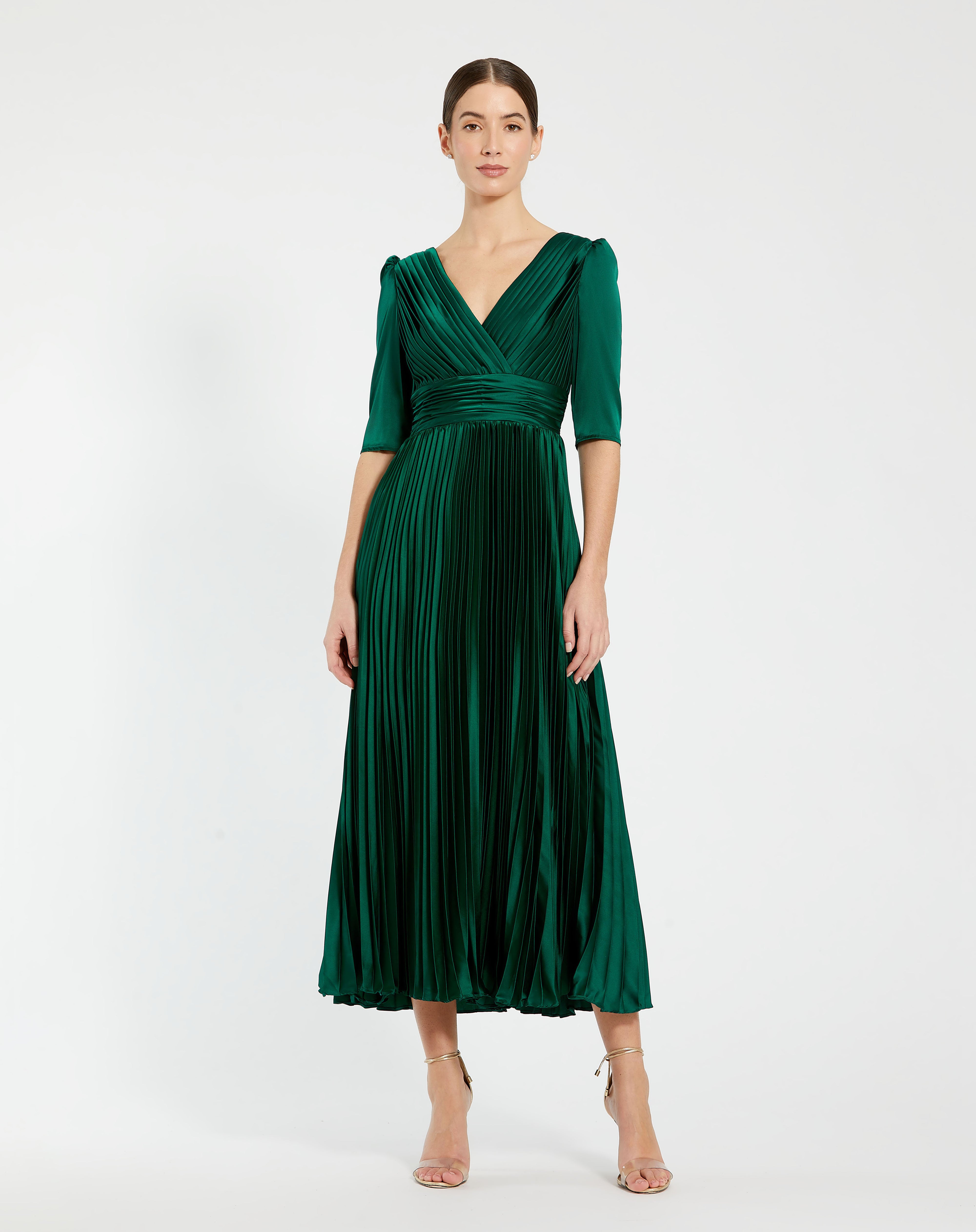 Formal Pleated Cocktail Tea Length Dress Pleated Tea Length Mac Duggal – The Dress Outlet