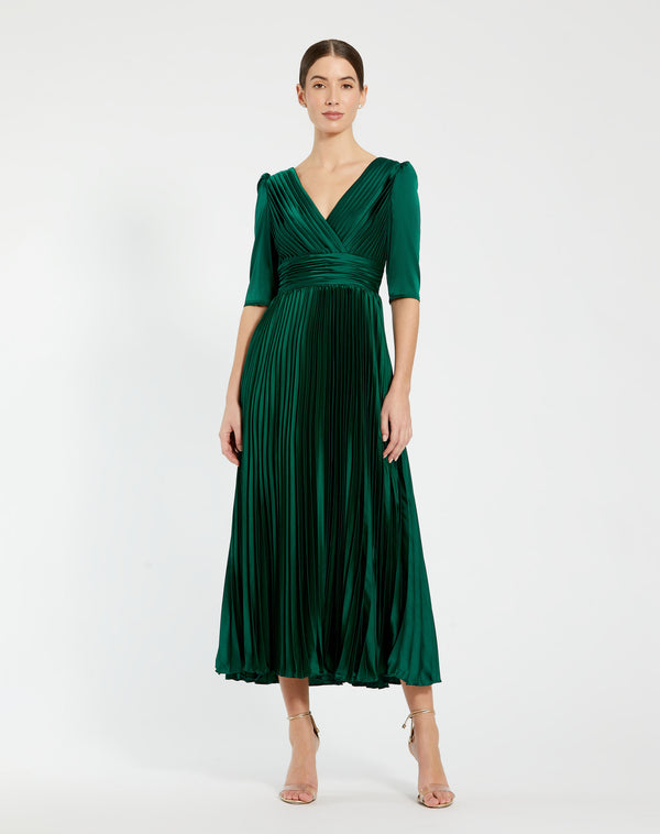 Formal Pleated Cocktail Tea Length Dress Pleated Tea Length Mac Duggal 27341