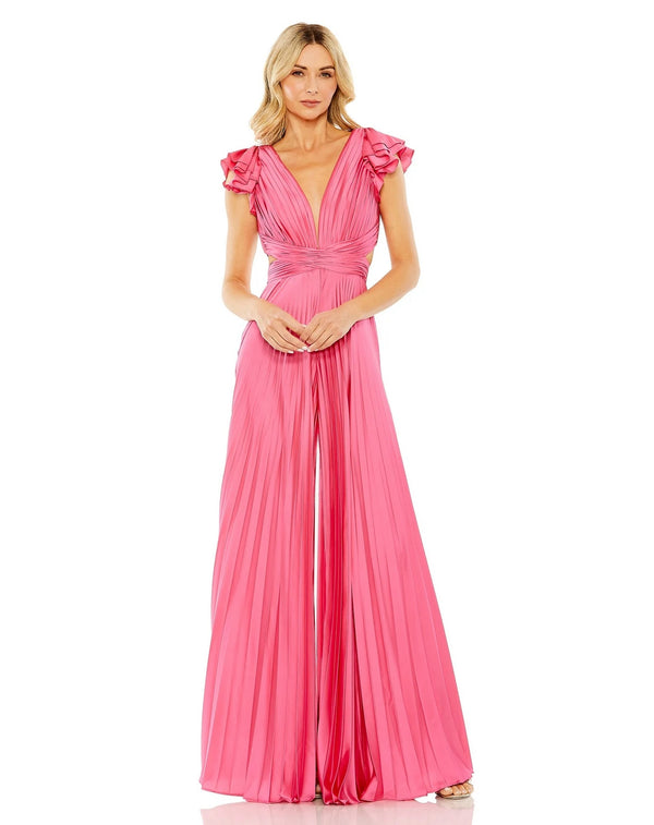 Ruffle Cap Sleeve Cutout Heat Pleated Jumpsuit by Mac Duggal 27361