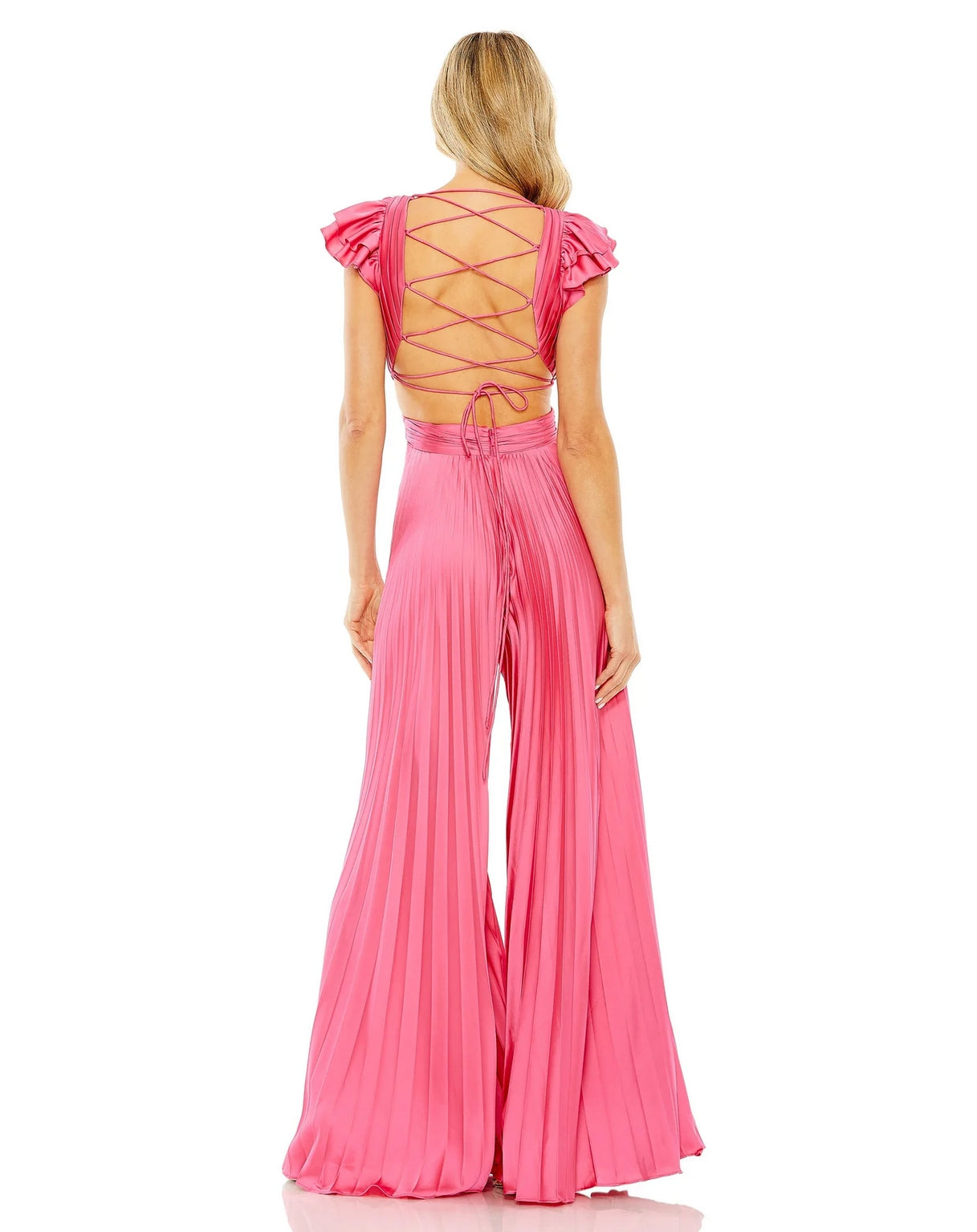 Mac Duggal 27361 Ruffle Cap Sleeve Cutout Heat Pleated Jumpsuit