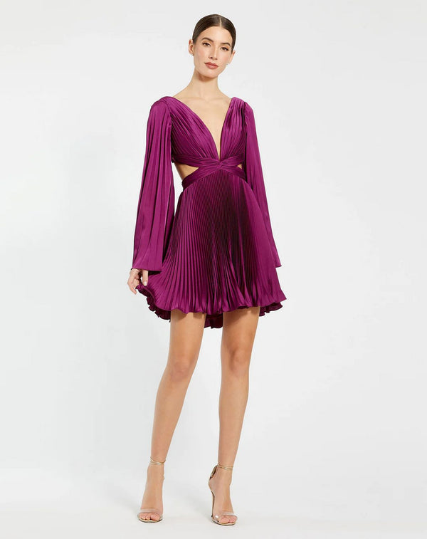 Long Bell Sleeve Pleated Short Dress Bell Sleeves & Pleated Detail Mac Duggal 27379