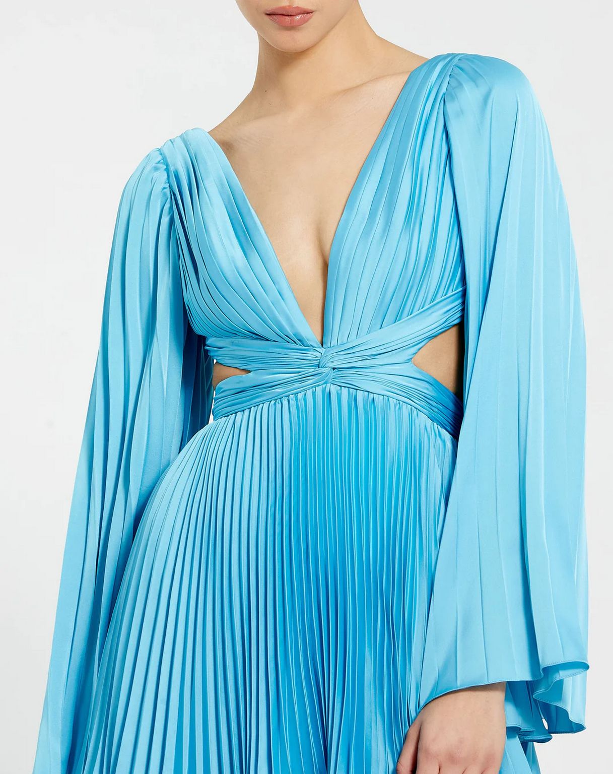 Cocktail Dresses Long Bell Sleeve Pleated Short Dress Turquoise
