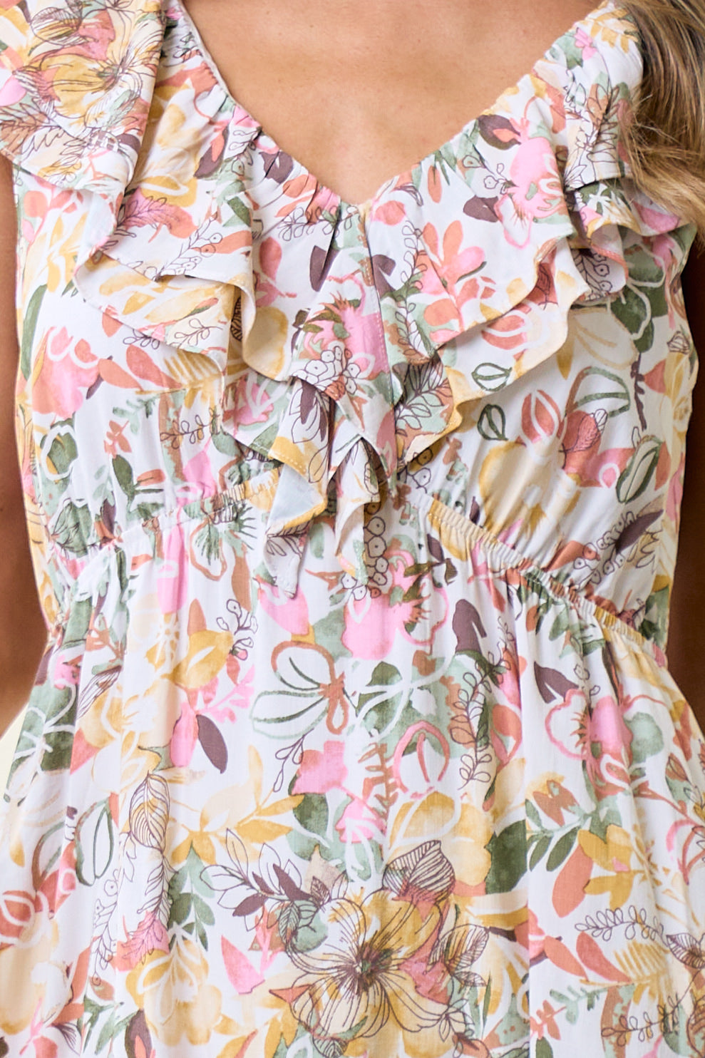 Cocktail Dresses Long V Neck Ruffle Floral Maxi Dress Coral/Pink