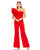Jumpsuit One Shoulder Ruffle Detail Flare Pant Jumpsuit Red