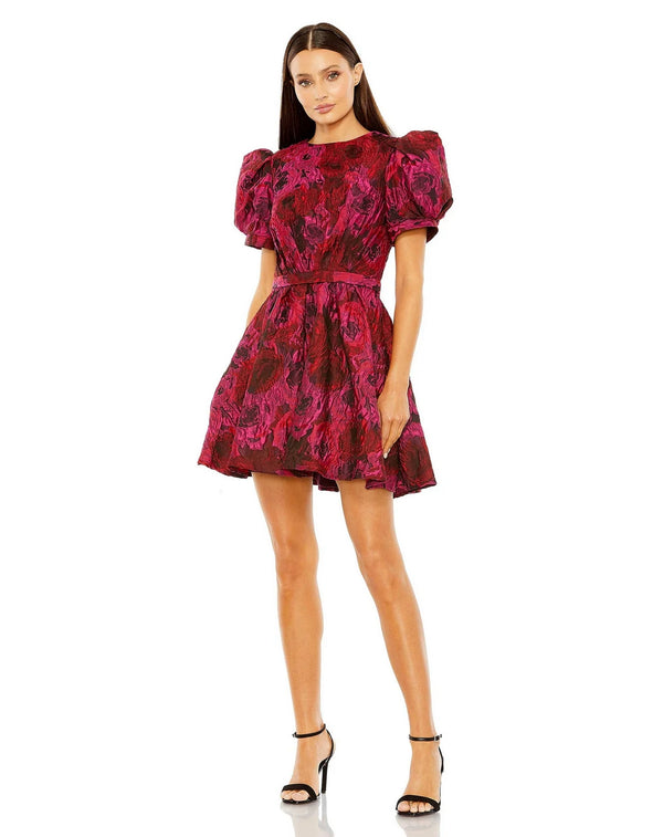 Puff Sleeve Brocade Short Dress Puff Sleeve Brocade Short Mac Duggal 27475