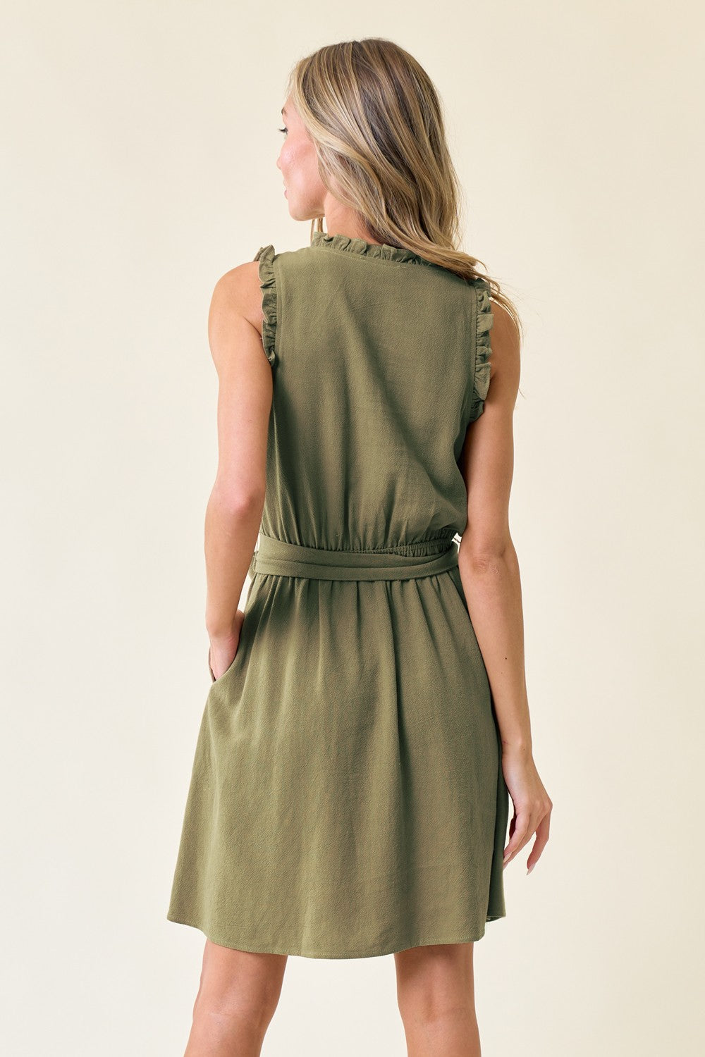 Short Sleeveless V Neck Tie Front Dress