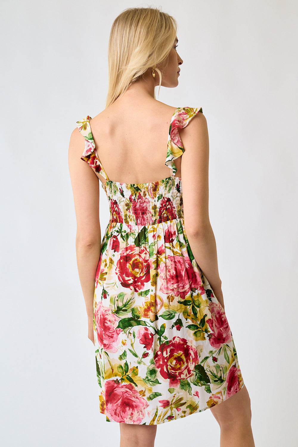Cocktail Dresses Short Floral Ruffled Sleeveless Mini Dress Neutral Floral Print
