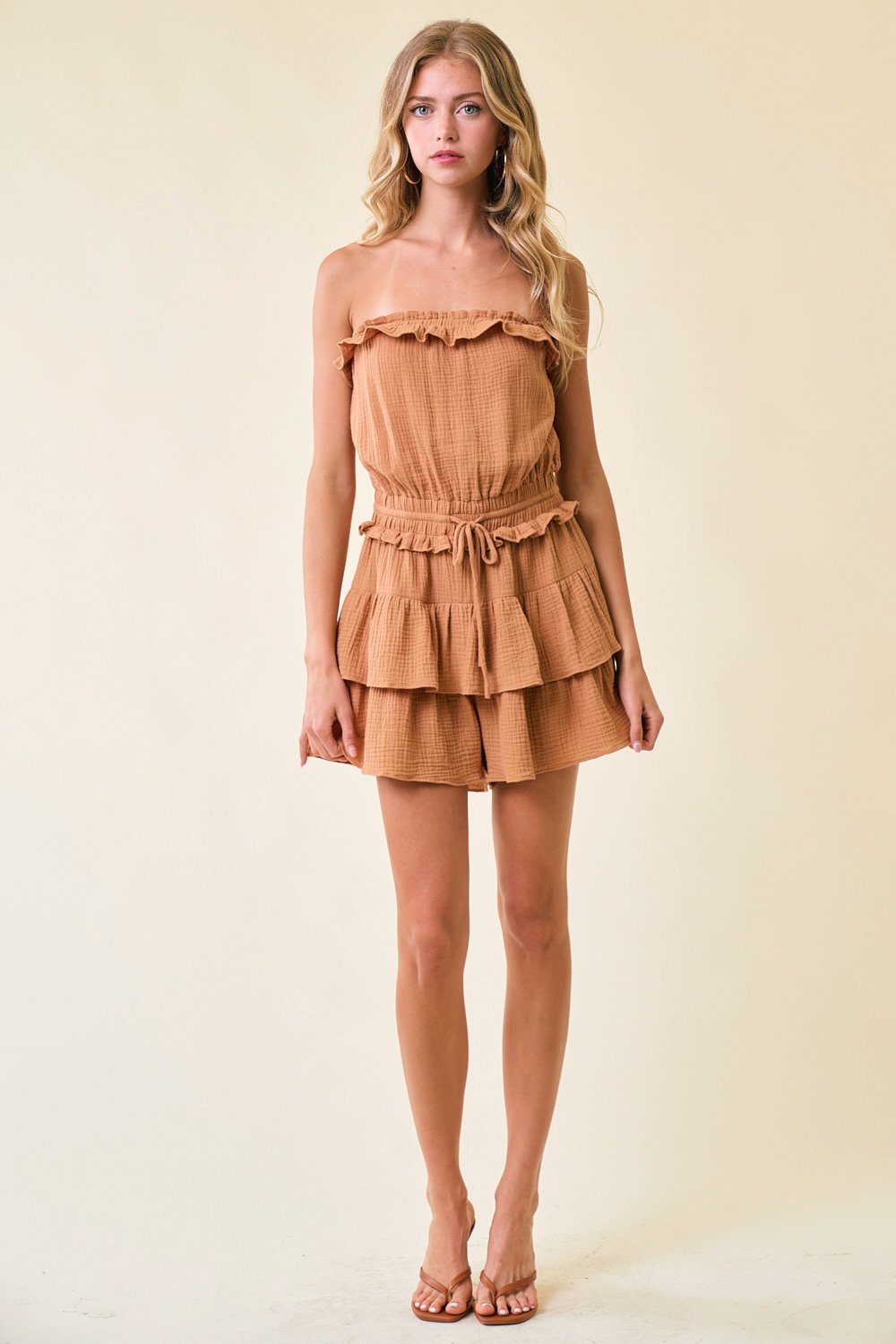 R Entry Ruffles Green Apple Short Strapless Tiered Ruffle Romper - Formal Dresses & Gowns
