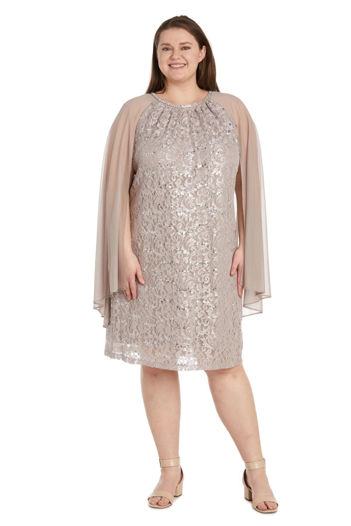 Mother of the Bride Dresses Plus Size Short Glitter Lace Cape Dress Champagne 