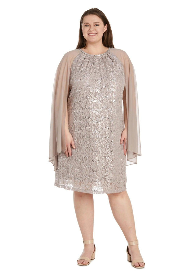 Plus Size Short Dress Glitter Lace Cape R&M Richards 2808W