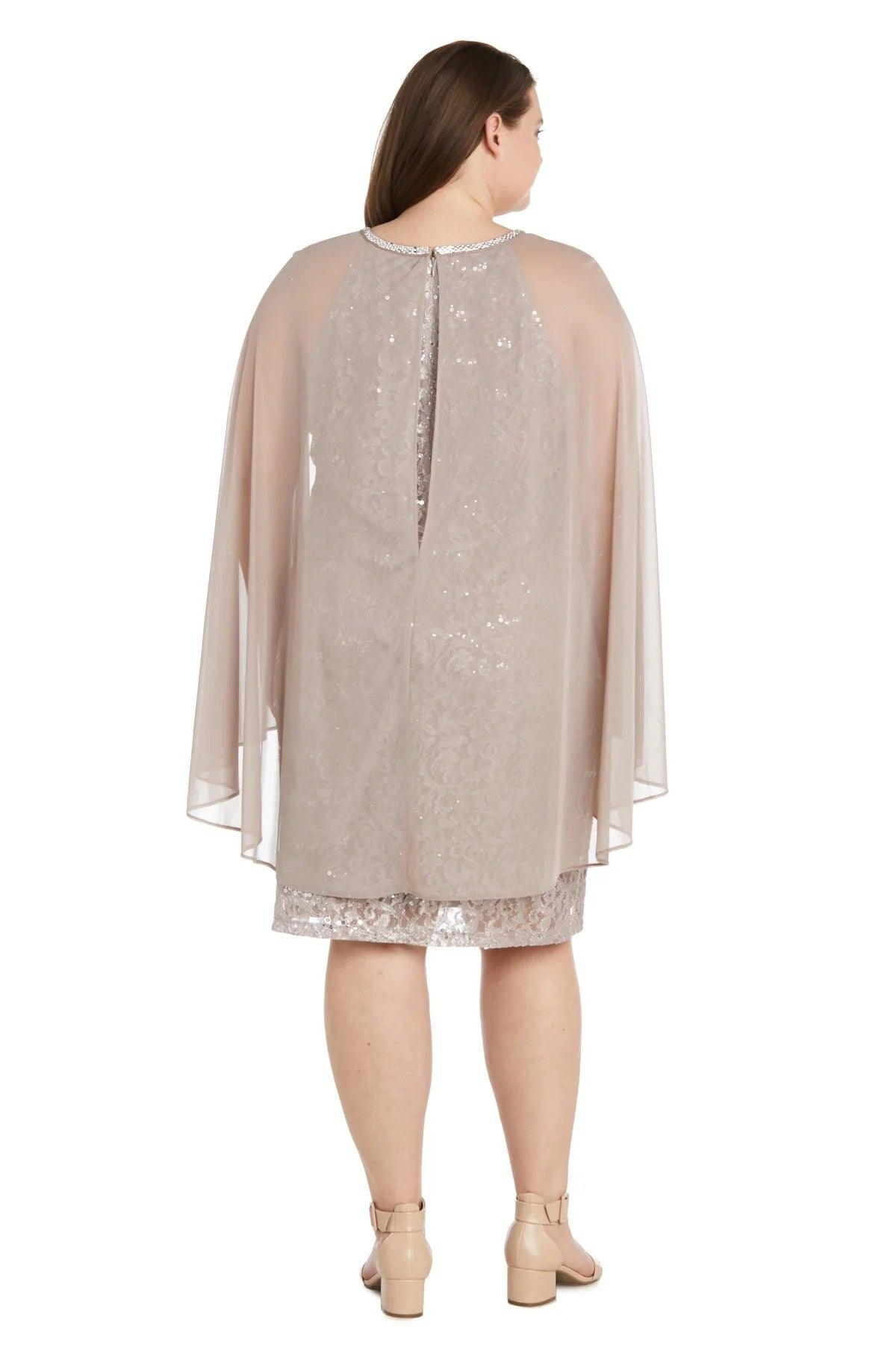 R&M Richards 2808W Plus Size Short Glitter Lace Cape Dress