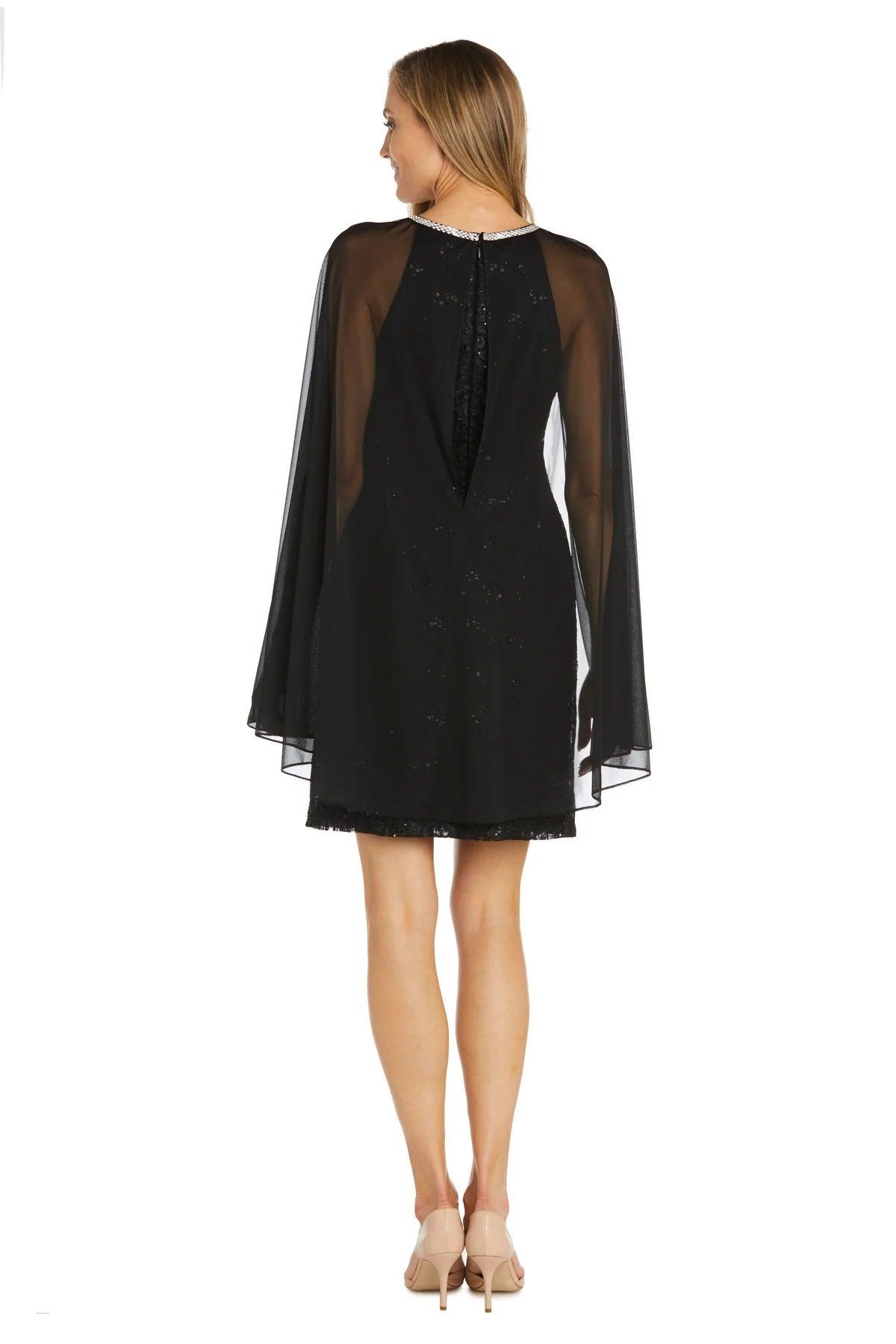 R&M Richards 2808 Short Glitter Lace Cape Cocktail Dress