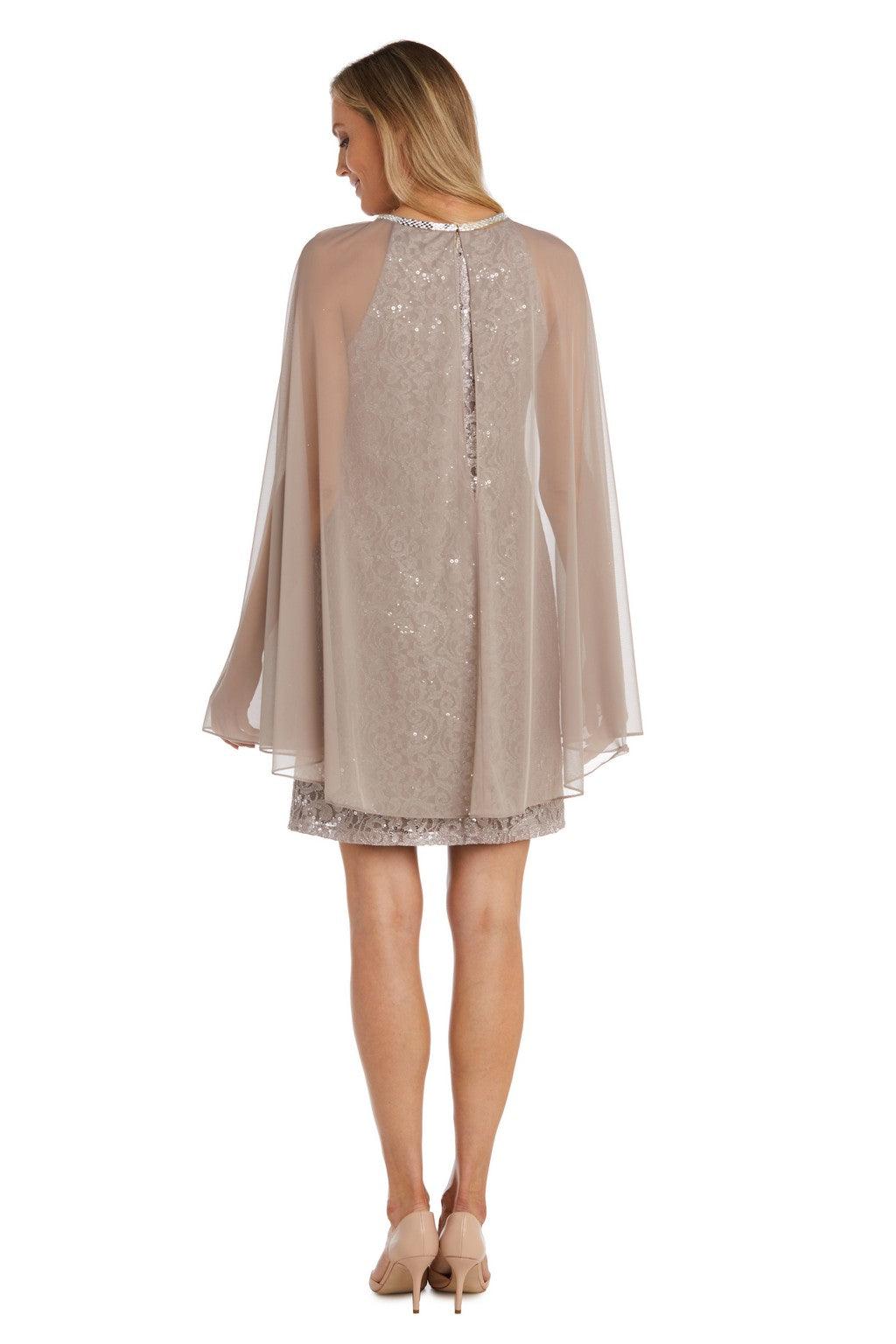 R&M Richards 2808 Short Glitter Lace Cape Cocktail Dress
