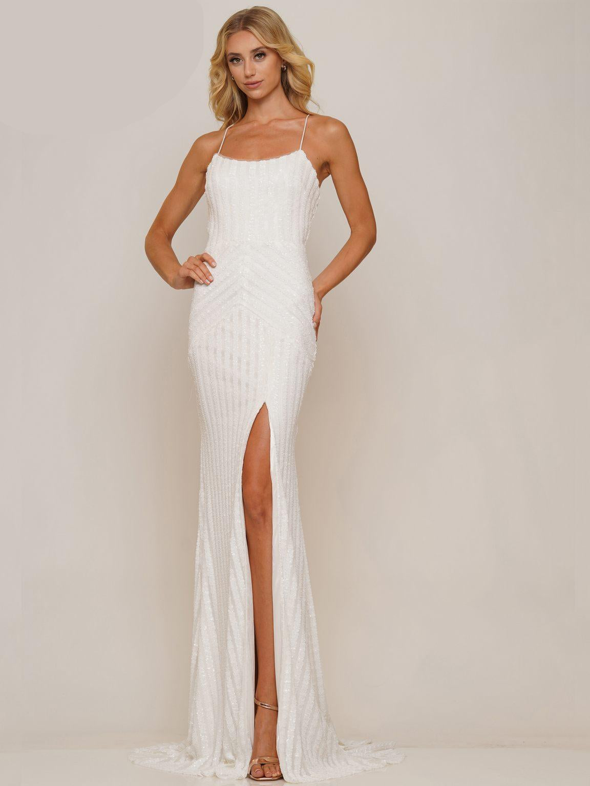Prom Dresses Long Spaghetti Strap Fitted Prom Dress Off White