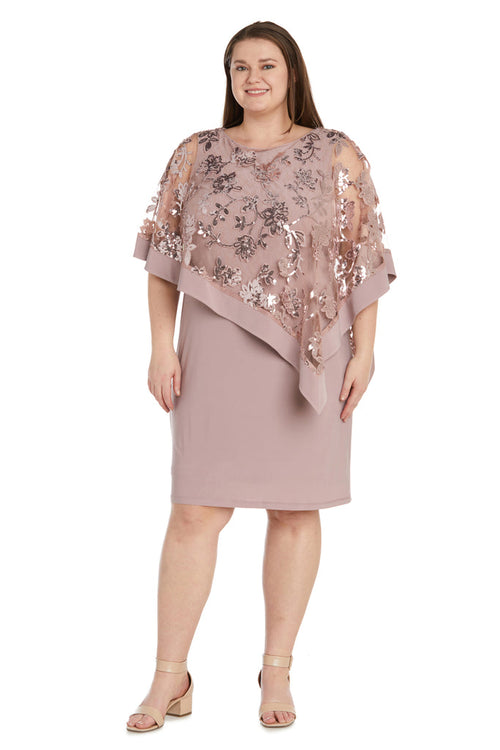 Mauve R&M Richards 2851W Short Sequin Floral Poncho Plus