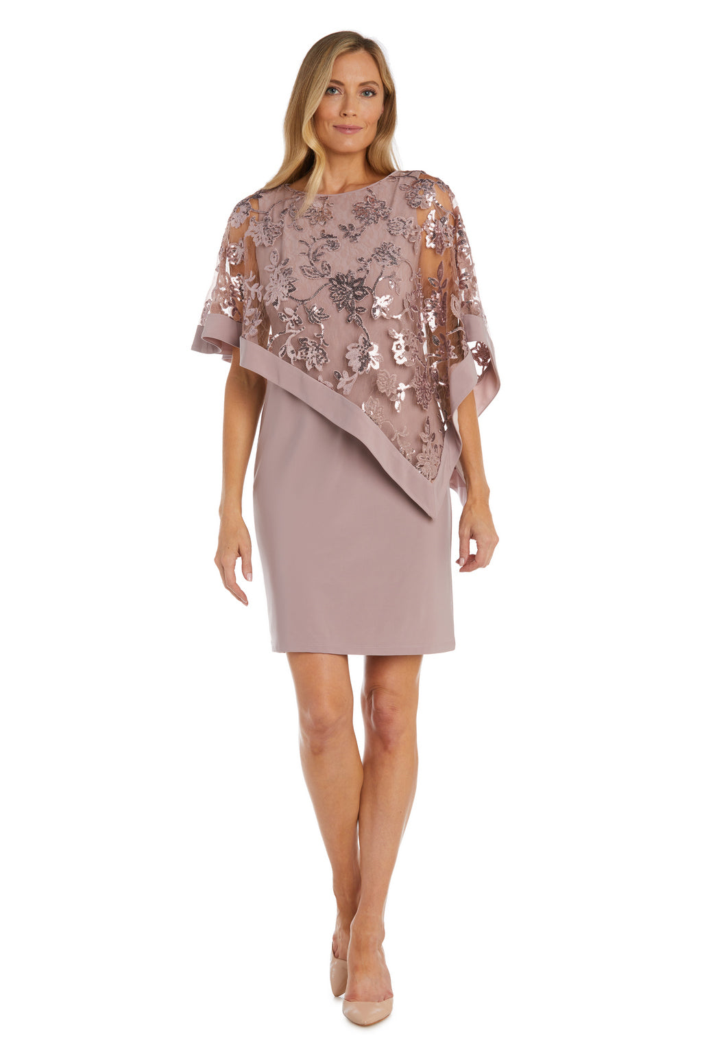 R&M Richards 2851 Short Sequin Floral Poncho Mother of the Bride Dress