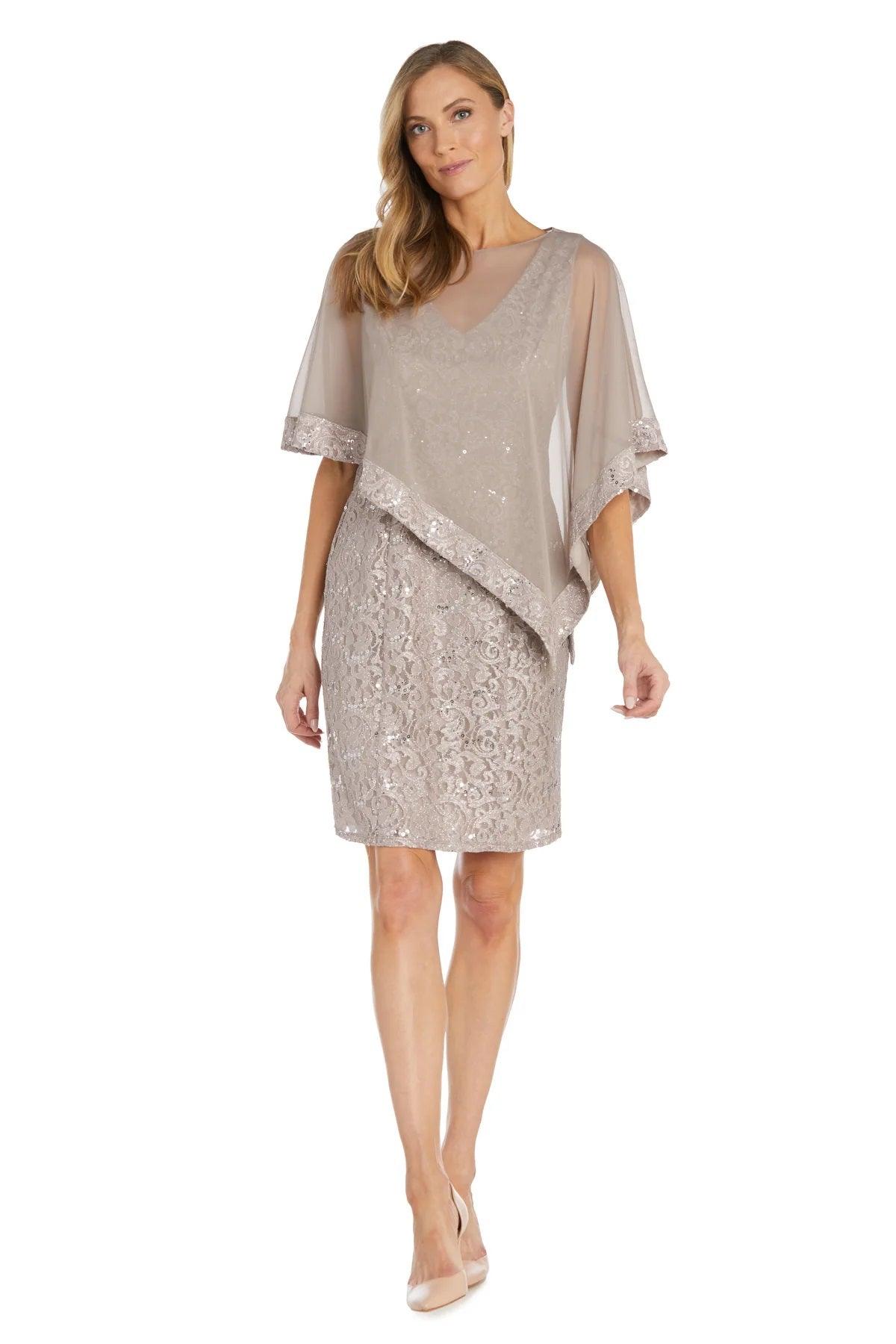 Champagne R&M Richards 2857 Short Asymmetrical Lace Poncho Cocktail ...
