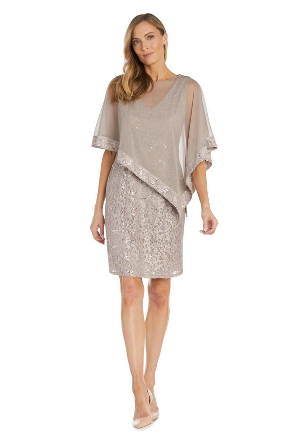Short Asymmetrical Lace Poncho Dress Cocktail R&M Richards 2857
