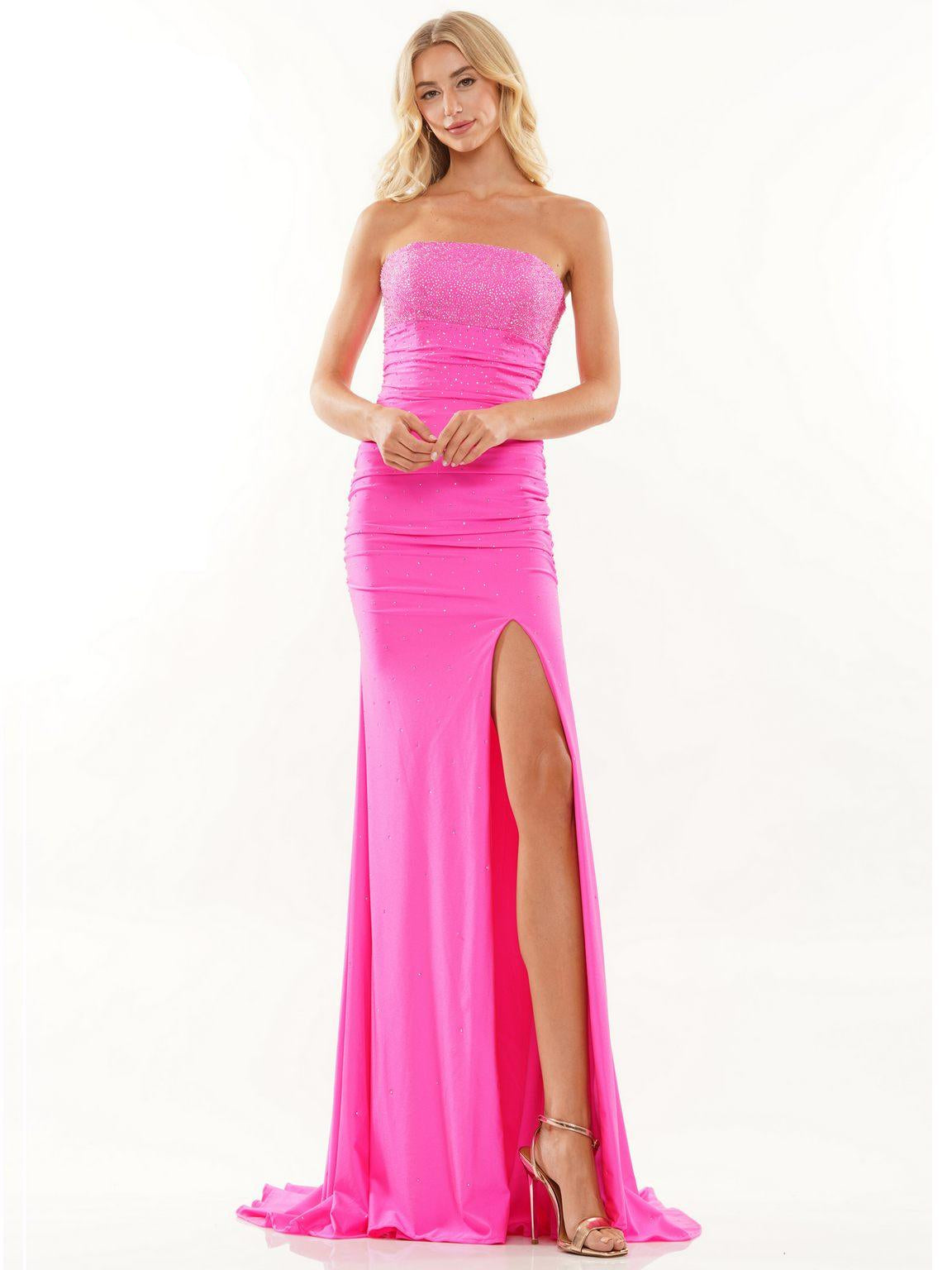 Prom Dresses Long Strapless Fitted Prom Dress Hot Pink