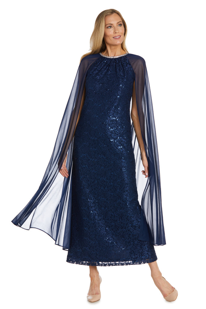 Mother of the Bride Dresses Long Mother of the Bride Maxi Formal Cape Dress Navy