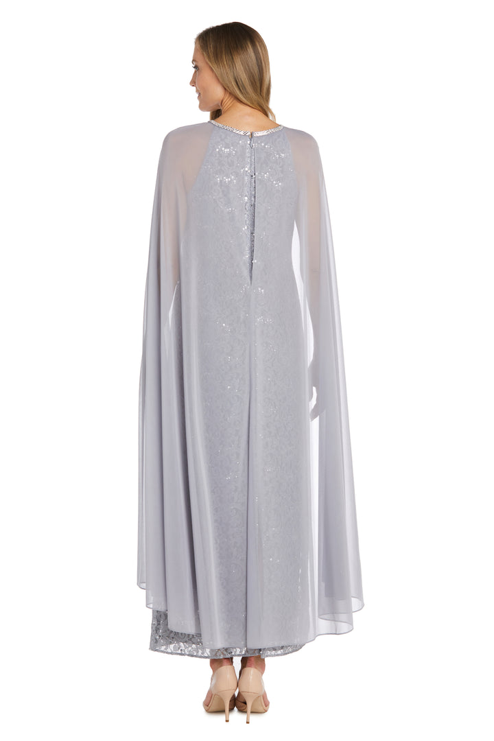 Mother of the Bride Dresses Long Mother of the Bride Maxi Formal Cape Dress Silver