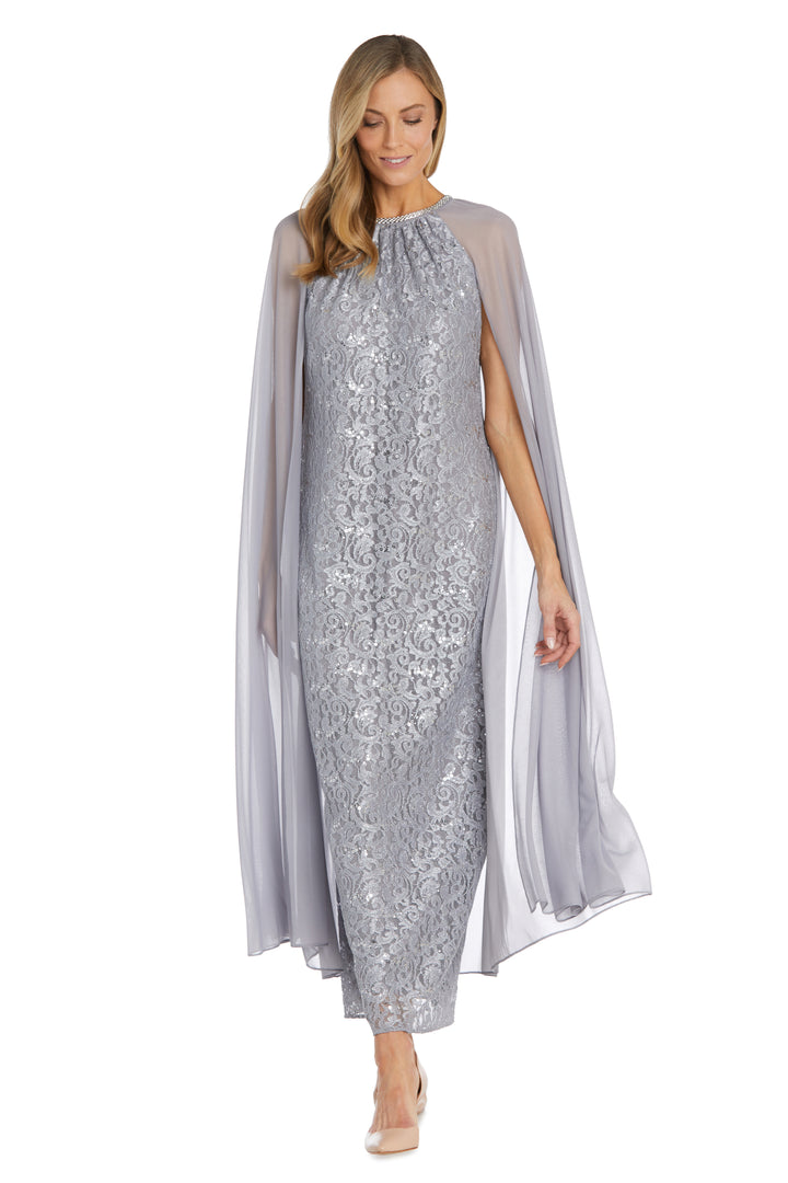 Mother of the Bride Dresses Long Mother of the Bride Maxi Formal Cape Dress Silver