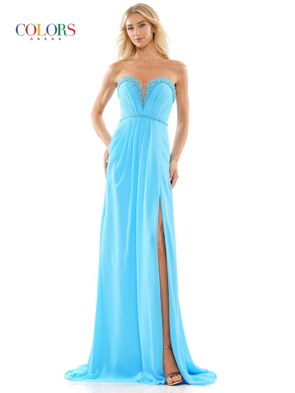 Colors 2893 Long Strapless Chiffon Prom Dress