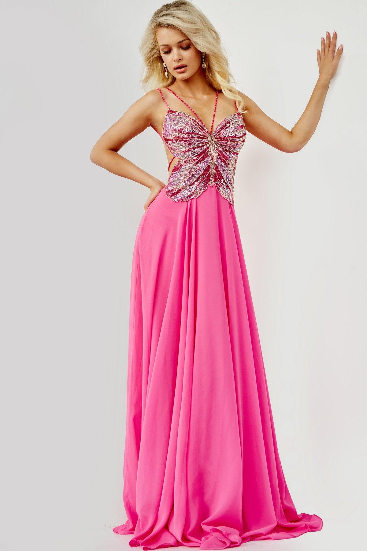 Fuchsia Jovani 000297 Long Formal Chiffon Prom Dress for $550.0 – The