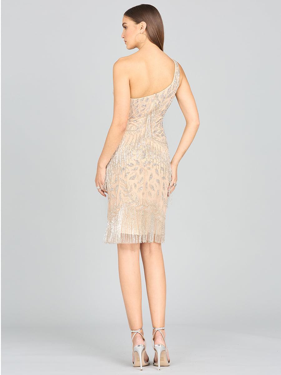 Plus Size Dresses Onse Shoulder Short Cocktail Dress Nude Silver