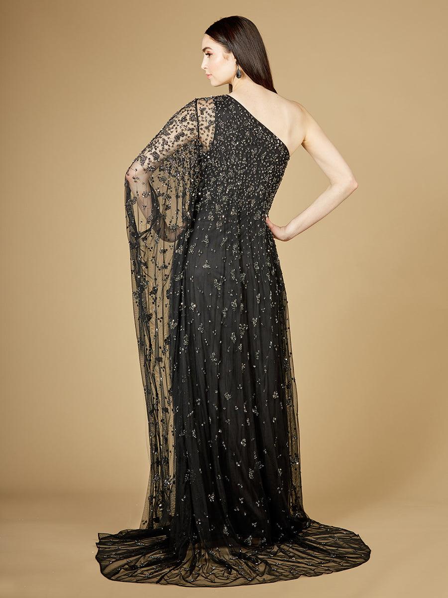 Luxury Blue Evening Dress with Cape Sleeves LA72666