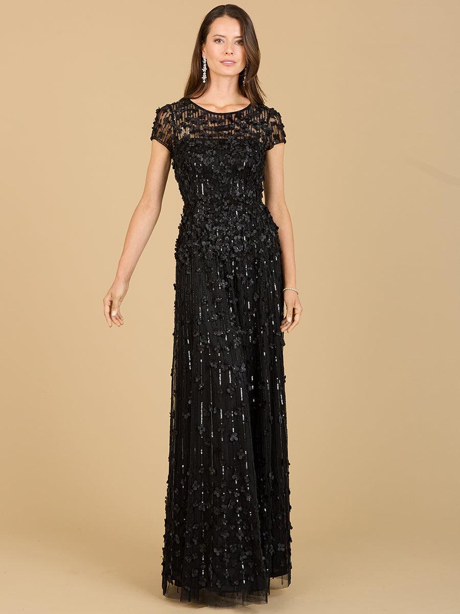 Lara 29181 - 3D Floral Embellished Cap Sleeve Gown - Black - 20 Lara 29181 - 3D Floral Embellished Cap Sleeve Gown - Black - 20