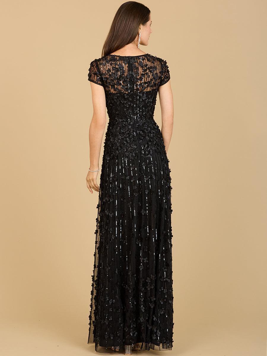 Black Lara Dresses 29181 Embellished Cap Sleeve Evening Long Dress for