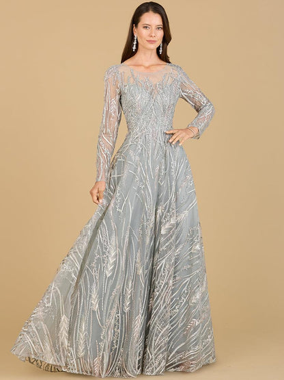 Prom Dresses Long Sleeve Illusion Prom Dress Silver Sage