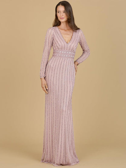 Formal Dresses Long Sleeve Beaded Evening Gown Dusty Rose