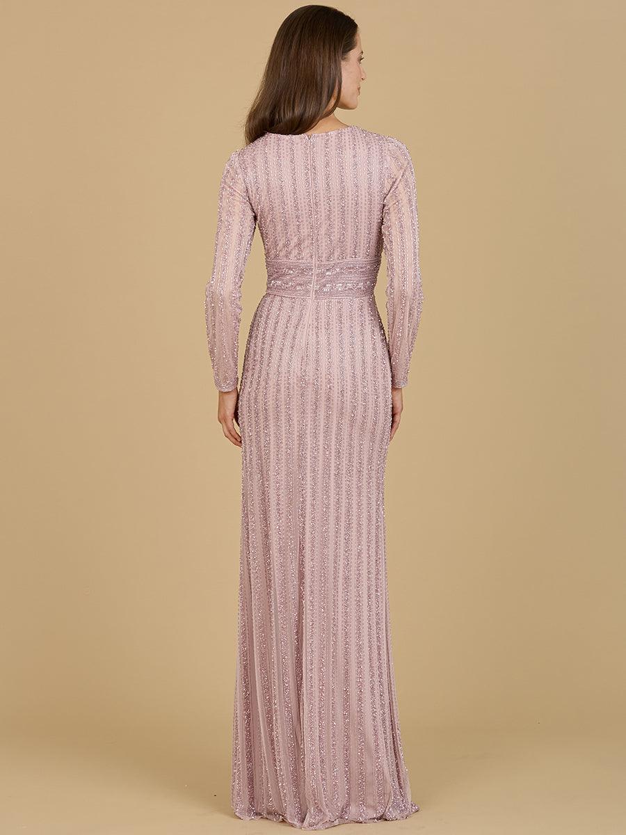 Formal Dresses Long Sleeve Beaded Evening Gown Dusty Rose