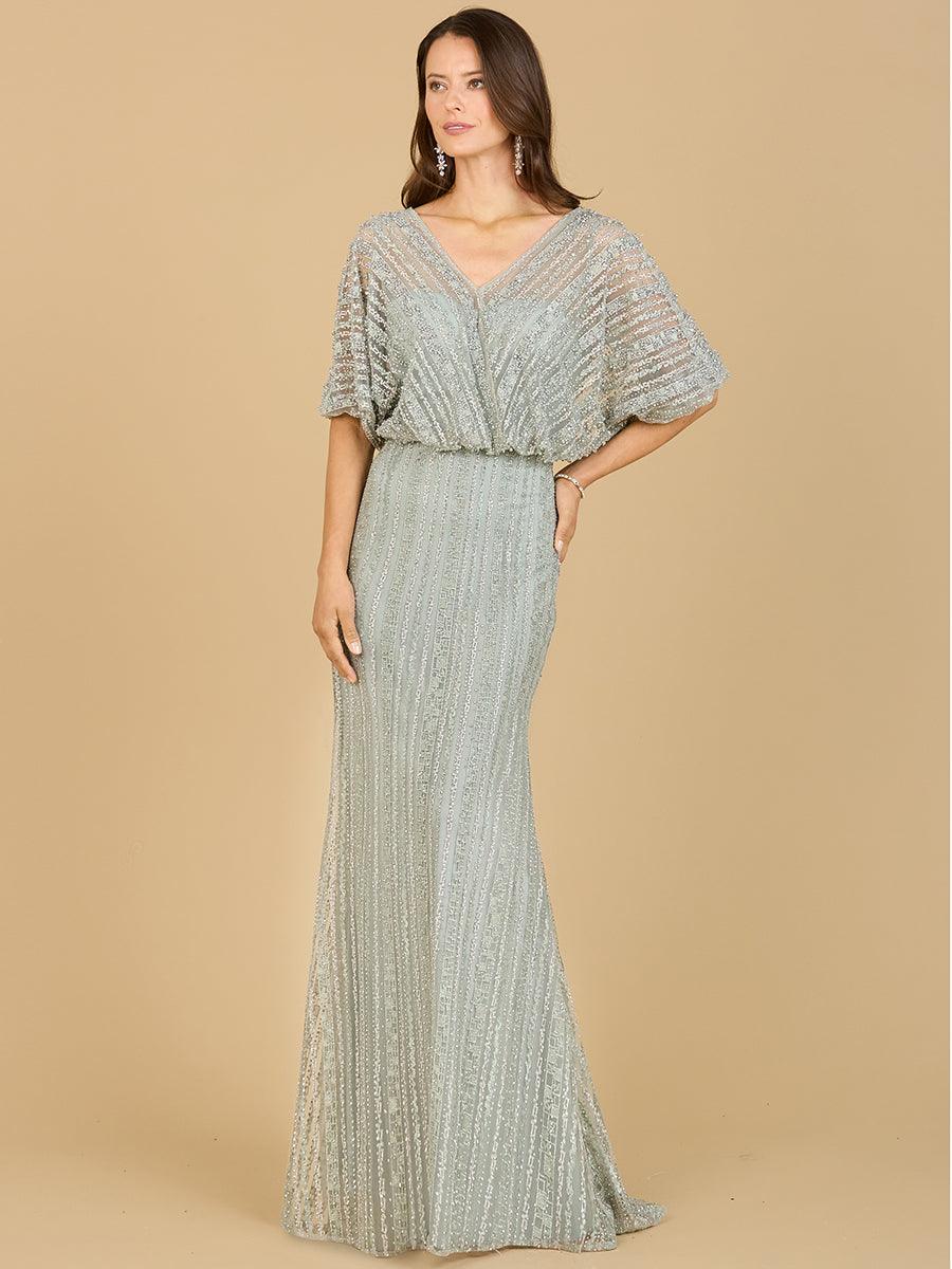 Formal Dresses Long Cape Sleeve Evening Gown Moss